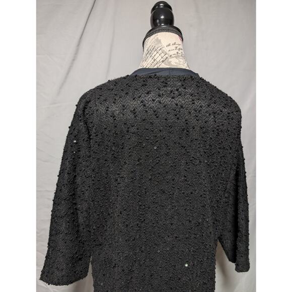 Apt. 9 Women's Black Sweater Cardigan Sequins Nubby Knit‎ Mesh Strip Size 0X - Picture 5 of 8